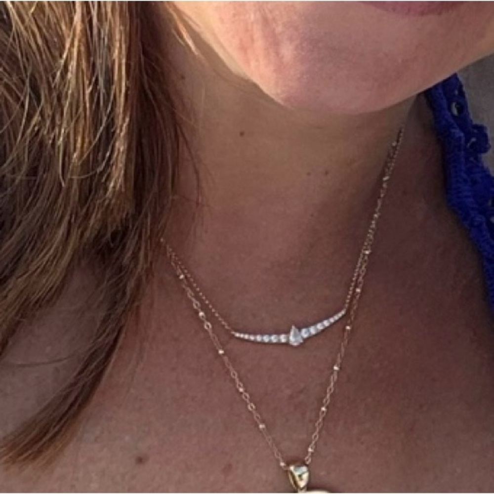 14K Gold Diamond Bar Necklace Pear Shape Center ~1.15 CTW - Picture 11 of 11